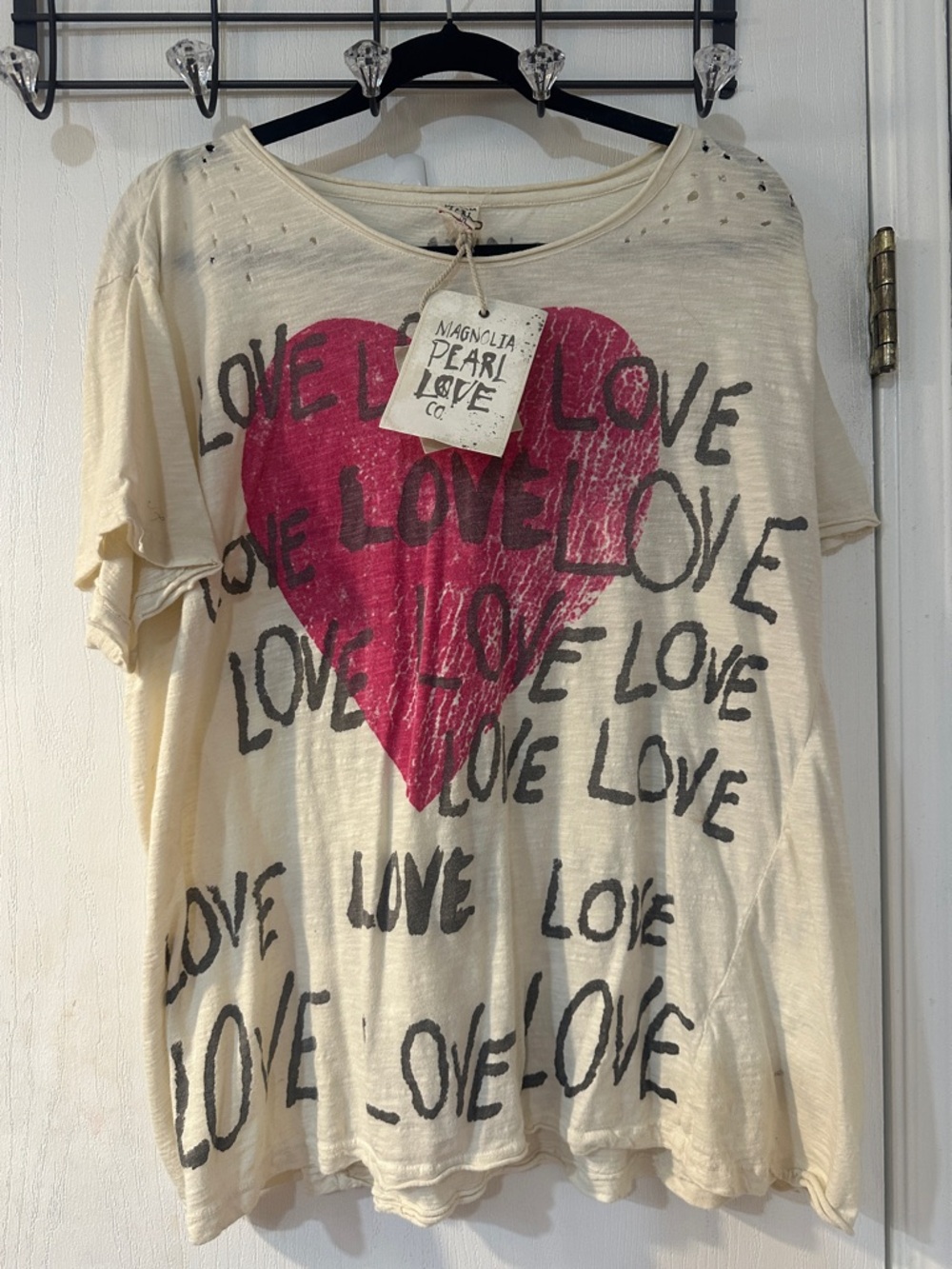 Magnolia Pearl Cream Tee with Hot Pink Heart Graphic